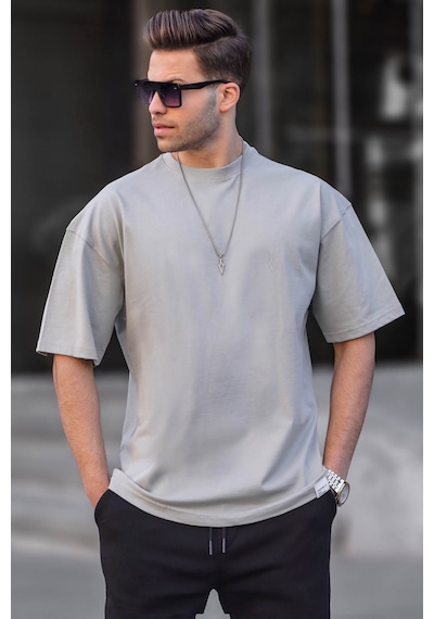 Madmext Erkek Boyalı Gri Oversize Fit Basic Tişört 6066-boyalı Gri Boyalı Gri