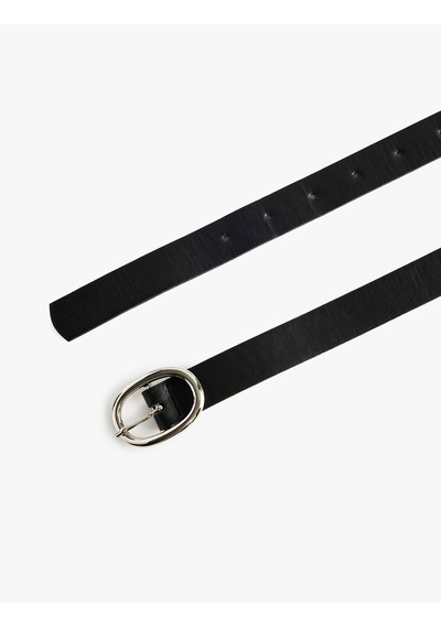 Koton Metal Oval Tokalı Suni Deri Kemer Siyah 7wak10005aa