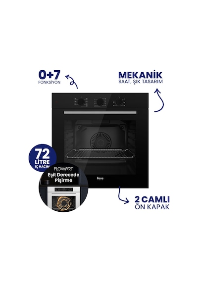Flowart Turbolu QBL62CS - SC405 - D086SA Siyah 65 Cm Woklu Ocak Cam Ankastre Set