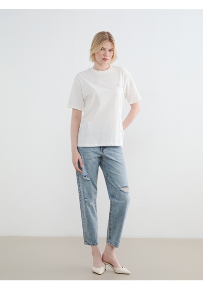 Lcw Jeans İndigo Boyfriend Fit Kadın Yırtık Jean Pantolon