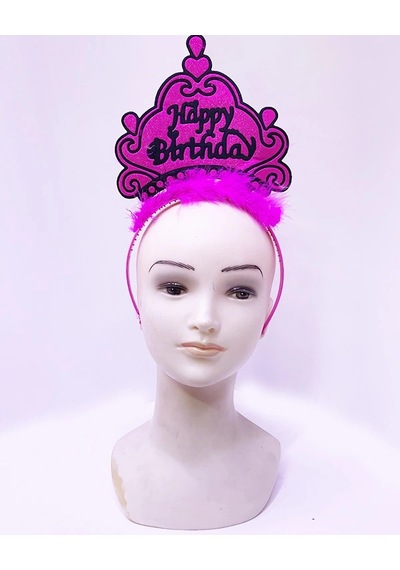 Happy Birthday Neon Fuşya Renk Doğum Günü Tacı 24x15 Cm 0-99
