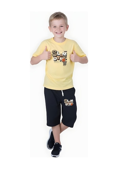 Fyk Kids Erkek Çocuk Yazlık Slam Dunk Baskılı Alt-üst Takım Sarı