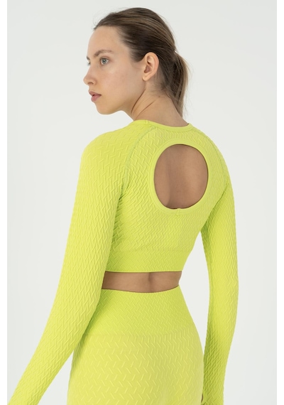Maraton Slimfit Kadın Bisiklet Yaka Neon Yeşil Crop Top Neon Yeşil