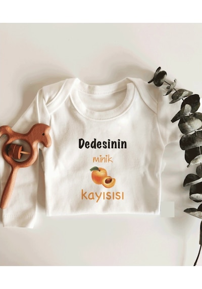 İmaj Tuğbababy Dedesinin Minik Kayısısı Yazılı Uzun Kol Organik Bebek Body Beyaz