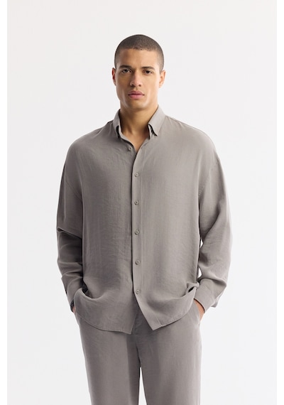 Avva Erkek Nardo Gri Alttan Britli Yaka Soft Touch Oversize Fit Gömlek A51y2168
