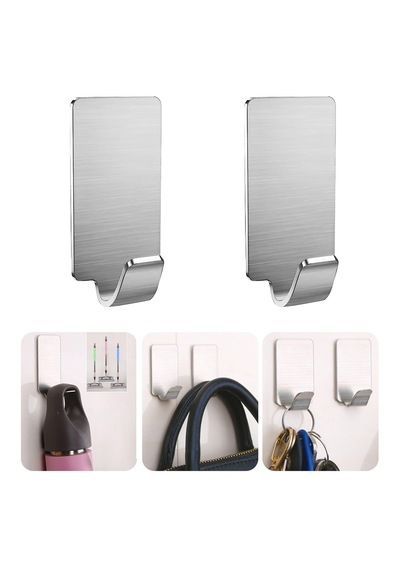 Yapışkanlı Metal Banyo Mutfak Eşya Askılığı Al4468-2 Adet Gümüş