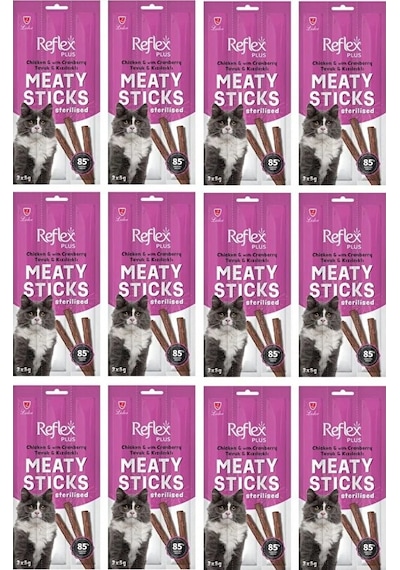 Reflex Plus Meaty Sticks Tavuk Ve Kızılcıklı Kısırlaştırılmış Kedi Ödül Çubuğu 15gr 3lü X 12 Paket