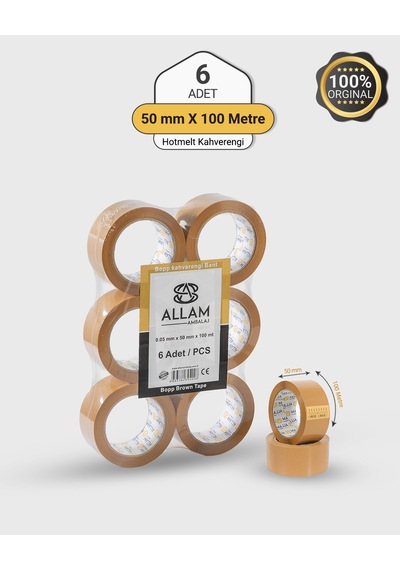 6 Adet Hotmelt Kahverengi Koli Bandı 50mm X 100mt Güçlü Yapışkan