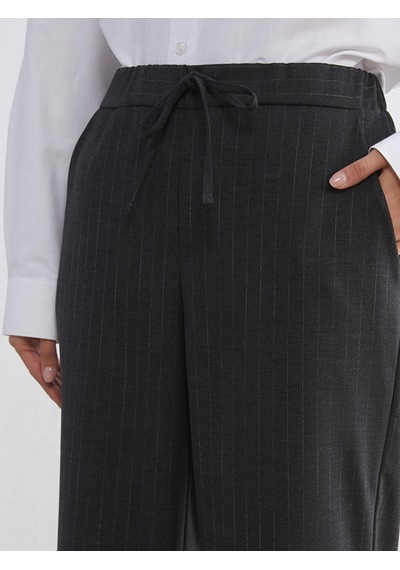 Lcwaıkıkı Classic Gri Beli Lastikli Çizgili Kadın Pantolon