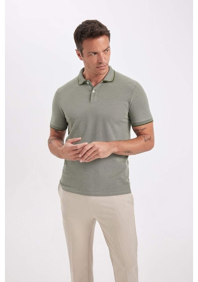 Defacto Slim Fit Dar Kesim Polo Yaka Kısa Kollu Pamuklu Tişört D0033AXNS Haki