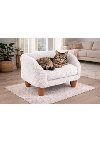 Gobypet Peluş Kedi Koltuğu Yumuşak Kedi Yatağı Köpek Koltuğu Beyaz, Standart