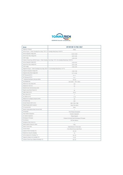 Tommatech 10kw R290 Triome Serisi Isı Pompası Monofaze