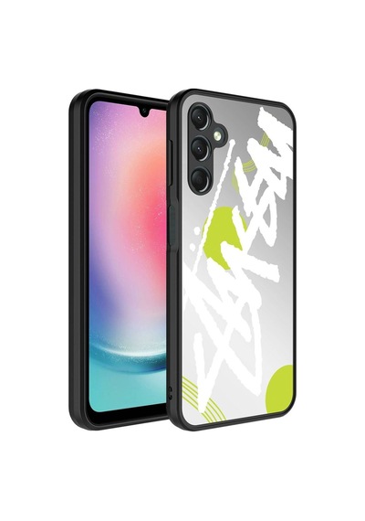 Samsung Uyumlu Galaxy A14 Kılıf Aynalı Desenli Kamera Korumalı Parlak Zore Mirror Kapak Yazı