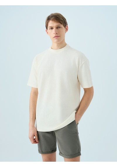 Oversize Fit Erkek Tshirt K.kol Ekru