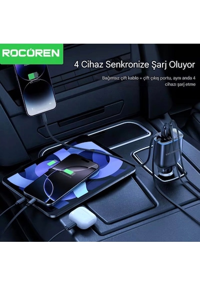 72w 4'ü 1'arada Geri Çekilebilir Kablo Type-c+iphone Lightnig+usb