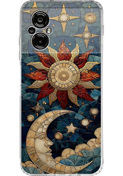 Printify Poco M5 İle Uyumlu Vitray Sol Ve Luna Tasarımlı Şeffaf Silikon Kılıf Şeffaf