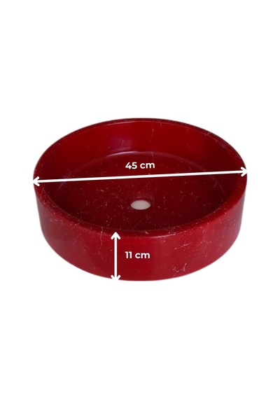 Mermer Desenli Tezgah Üstü Yuvarlak Çanak Taş Lavabo 45 Cm Bordo