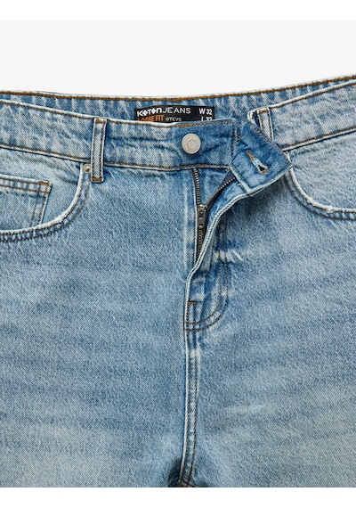 Koton Pamuklu Normal Bel Cepli Loose Fit Jean Pantolon - Steve Jean Açık İndigo 5sam40020nd Açık İndigo