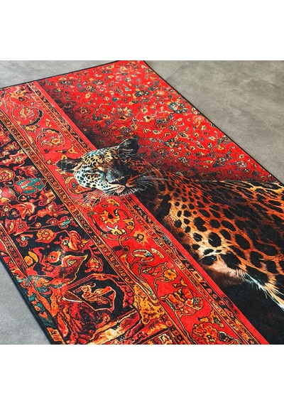 Leopar Desenli Halı Duvar Halısı 120 Cm X 180 Cm 5901 Kırımızı