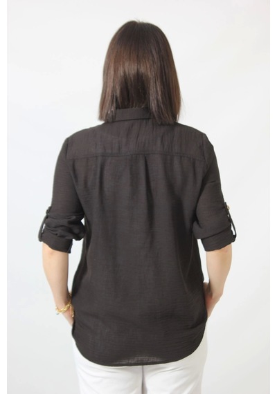 Moda Berray Sb-077 Siyah Pamuk Keten Kolu Apoletli İki Cepli Kadın Büyük Beden Gömlek Siyah Moda Berray Sb-077 Siyah Pamuk Keten Kolu Apoletli İki Cepli Kadın Büyük Beden Gömlek Siyah