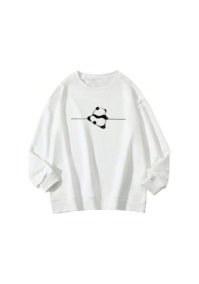 Adrift Panda Print Drop Shoulder Sweatshirt Beyaz Beyaz