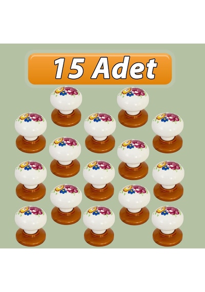 15 Adet Menekşe Kulp Beyaz Polimer Düğme Kulp Bakır Tablalı Mobilya Mutfak Dolabı Çekmece Kulbu Kulpları Beyaz