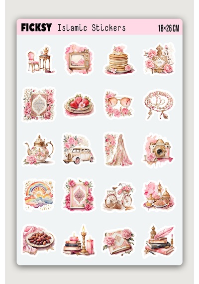 İslam Sticker Seti - 40 Adet Etiket Çıkartma - Muslim - Ramazan - Ramadan - Tesettür - Hijab Girl Diğer