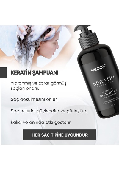 Nedox Yıpranmış Saçlar için Keratinli Saç Bakım Şampuanı 500 ML