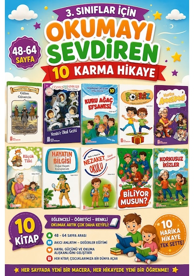 3. Sınıf Okumayı Sevdiren 48-64 Sayfalık 10 Lu Karma Hikaye Seti
