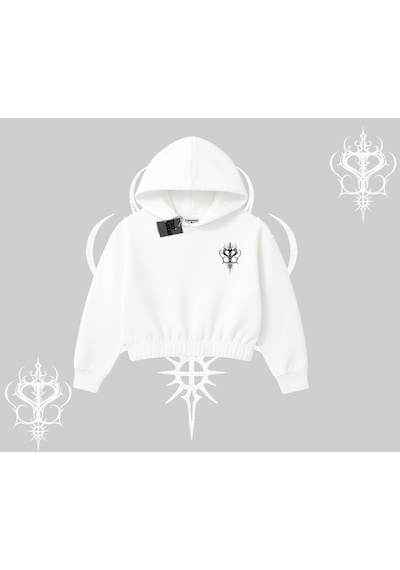 Startmore Paw Sitive Kedi Arka Baskılı Kapşonlu Crop Sweatshirt Beyaz