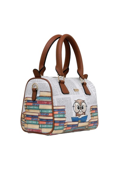 Dogo Kadın Vegan Deri Beyaz El Çantası - The Wise Owl Tasarım Multicolor