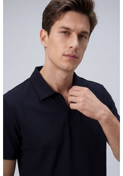 Lacivert Rahat Form Yumuşak Dokulu Polo Yaka Erkek T-shirt - 88496