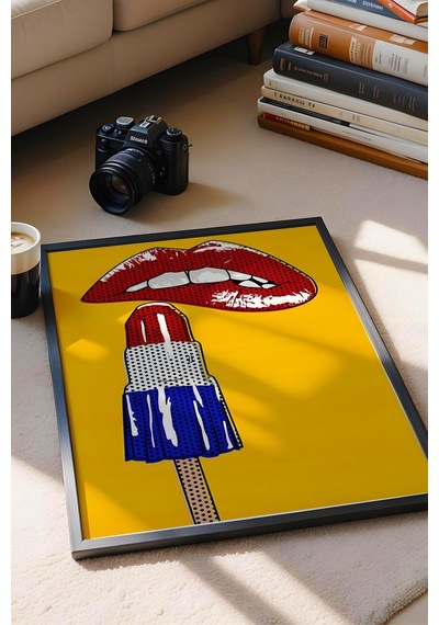 Kırmızı Dudaklar Ve Dondurma Çerçeveli Tablo - Pop Art Poster Tablo