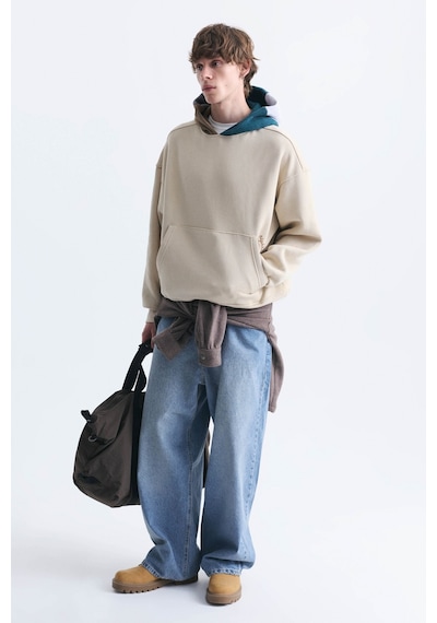 Vamos Boxy Fit Kapüşonlu Sweatshirt Bej