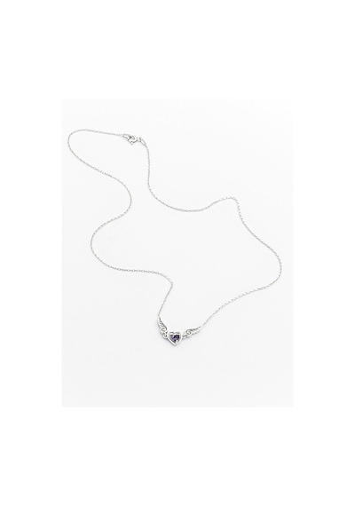 Brezza Lusso Jewelry Ametist Taşlı Melek Kanatlı Minik Kalp Kadın Gümüş Kolye 45 CM
