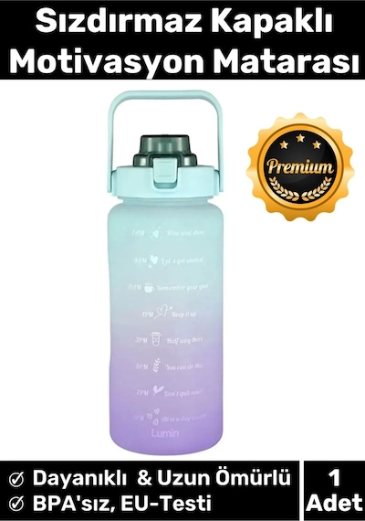 Premium Çift Renk Ölçü Baskılı Sızdırmaz Akmaz Motivasyon Matara Suluk Sağlıklı Plastik 1 Lt Su Şişe
