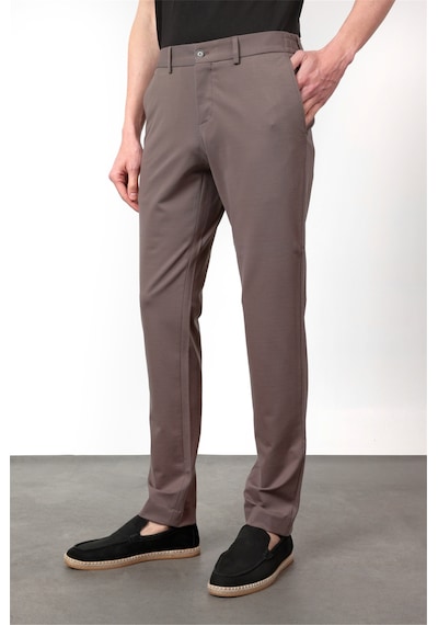 İmza Açık Kahverengi Yan Cep Kendinden Desenli Örme Jogger Slim Fit Esnek Pantolon 1003260174