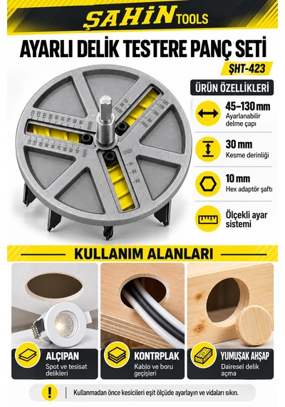 Ayarlı Delik Testere Panç Seti 45 130 Mm