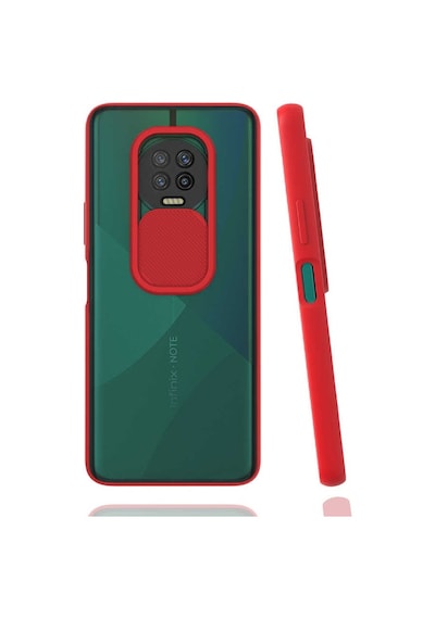 Kilifone - İnfinix Uyumlu Note 7 - Kılıf Slayt Sürgülü Arkası Buzlu Lensi Kapak - Kırmızı