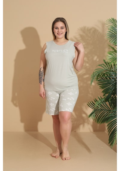 Eyfuze Kadın Milan Kumaş Büyük Beden Curve Baskılı Desenli Şortlu Pijama Takımı Açık Yeşil Eyfuze Kadın Milan Kumaş Büyük Beden Curve Baskılı Desenli Şortlu Pijama Takımı Açık Yeşil