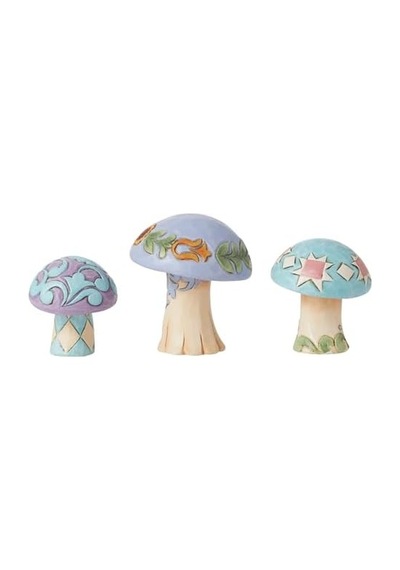 Jim Shore Heartwood Creek Nature&apos S Meadow Mushrooms Minyatür Heykelcik Seti, 6,5 Cm, Çok Renkli