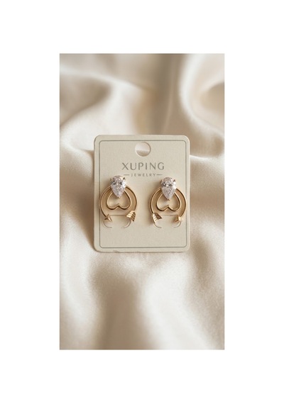 Xuping 14k Gold Rengi Kuyumcu İsçiligi Modern Tasarim Tas Detay Kararmaz Kadin Halka Küpe Bej - 926433105 Bej
