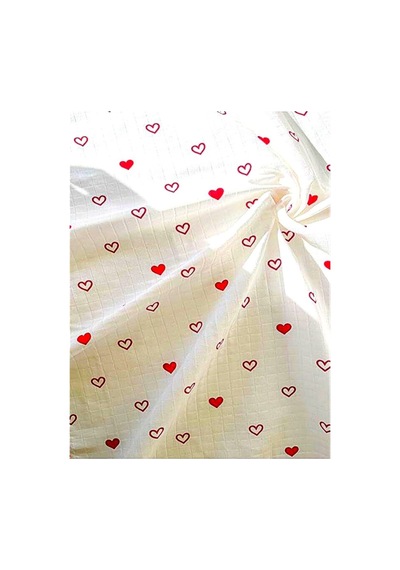 More Home %100 Pamuk Tek Katlı Müslin Bez Bebek Örtüsü 1 Adet Kalpli Desen 90x90 Cm Beyaz Kırmızı