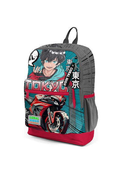 Coral High Kids Gri Nefti Anime Motorsiklet Desenli Okul Sırt Çantası 23764