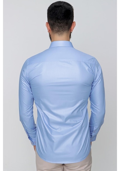 Efor Slim Fit Pamuk Saten Uzun Kol Klasik Mavi Gömlek Gk 157 Mavi