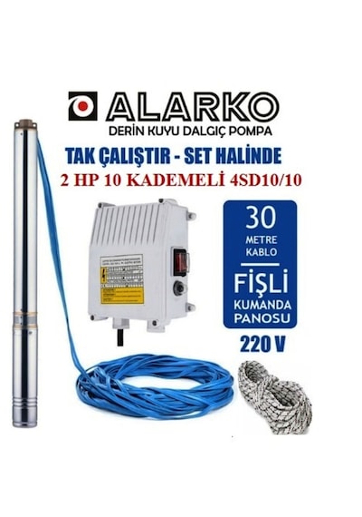 Alarko 2 Hp Derin Kuyu Dalgıç Pompa 30m Kablolu, Halat Ve Pano D