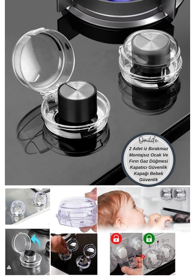 2 Adet İz Bırakmaz Montajsız Ocak Ve Fırın Gaz Düğmesi Kapatıcı G