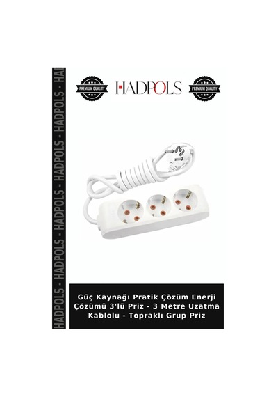 Güç Kaynağı Pratik Çözüm Enerji Çözümü 3'lü Priz - 3 Metre Uzatma Kablolu - Topraklı Grup Priz