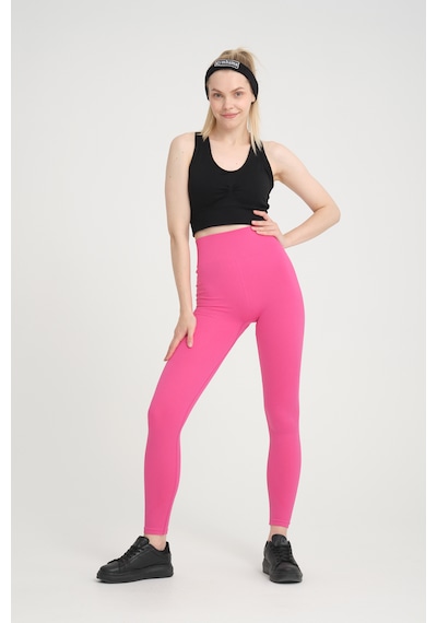 Gymhams Neon Pembe Kalçası Büzgülü Kalça Şekillendirici Push Up Yüksek Bel Spor Tayt Pembe