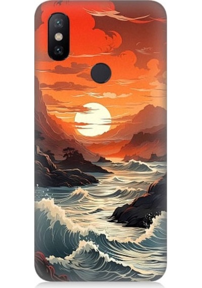 Xiaomi Redmi Note 6 Pro Uyumlu Deniz Dağ Ve Gün Batımı Desenli Silikon Kılıf
